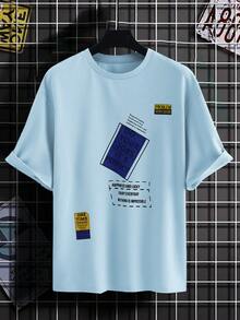 Manfinity Hypemode Men Slogan Graphic Drop Shoulder Tee - Baby Blue - View 4