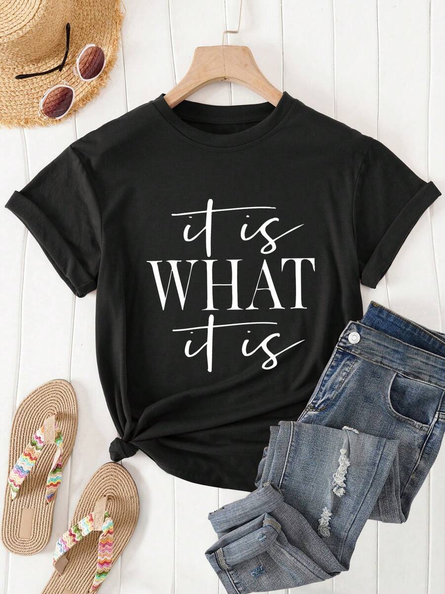 INAWLY 標語圖案T恤 - 黑色 - 查看 1