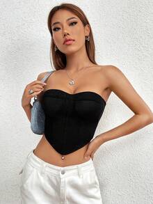 Allurite Áo nữ Bất đối xứng Lộ Lưng màu trơn Giải trí - màu đen - Xem 3