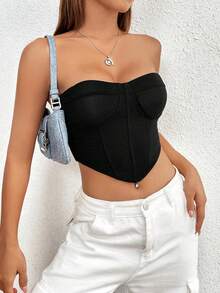 Allurite Áo nữ Bất đối xứng Lộ Lưng màu trơn Giải trí - màu đen - Xem 6