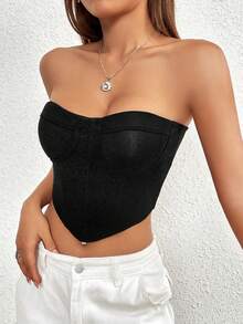 Allurite Áo nữ Bất đối xứng Lộ Lưng màu trơn Giải trí - màu đen - Xem 5