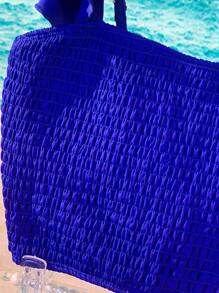 SHEIN Swim Summer Beach Ruffle Trim Ruched High Waisted Bikini Set - Royal Blue - View 6