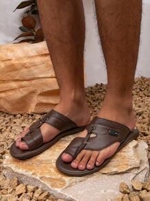 Men's Middle East Style Slippers, Arabic Formal Sandals - Coffee Brown - View 5