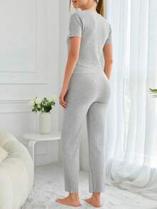 Cottnline Solid Ribbed Knit Tee & Trousers