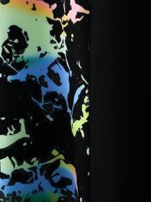 SHEIN 幼兒男孩酷夜光潑彩撞色短袖T恤，寬鬆舒適，黑色，夏季 - 黑色 - 查看 5