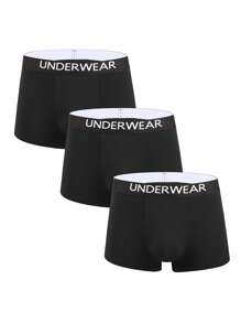 Men 3pcs Letter Tape Waist Boxer Brief - Black - View 1
