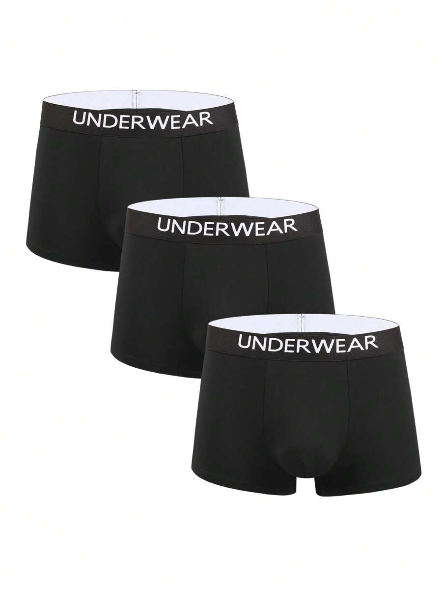 Men 3pcs Letter Tape Waist Boxer Brief - Black - View 1
