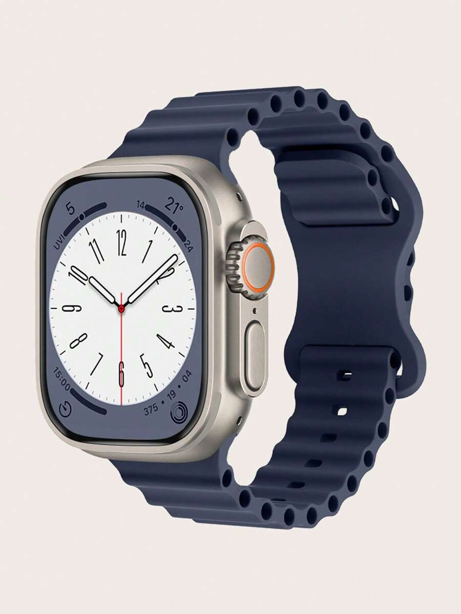 1入組純色矽膠錶帶，適用於Apple Watch 38cm / 40mm / 41mm / 42mm / 44mm / 45mm / 49mm，可與Apple Watch Strap Ultra/SE/9/8/7/6/5/4/3/2/1相容 - 藏蓝色 - 查看 1