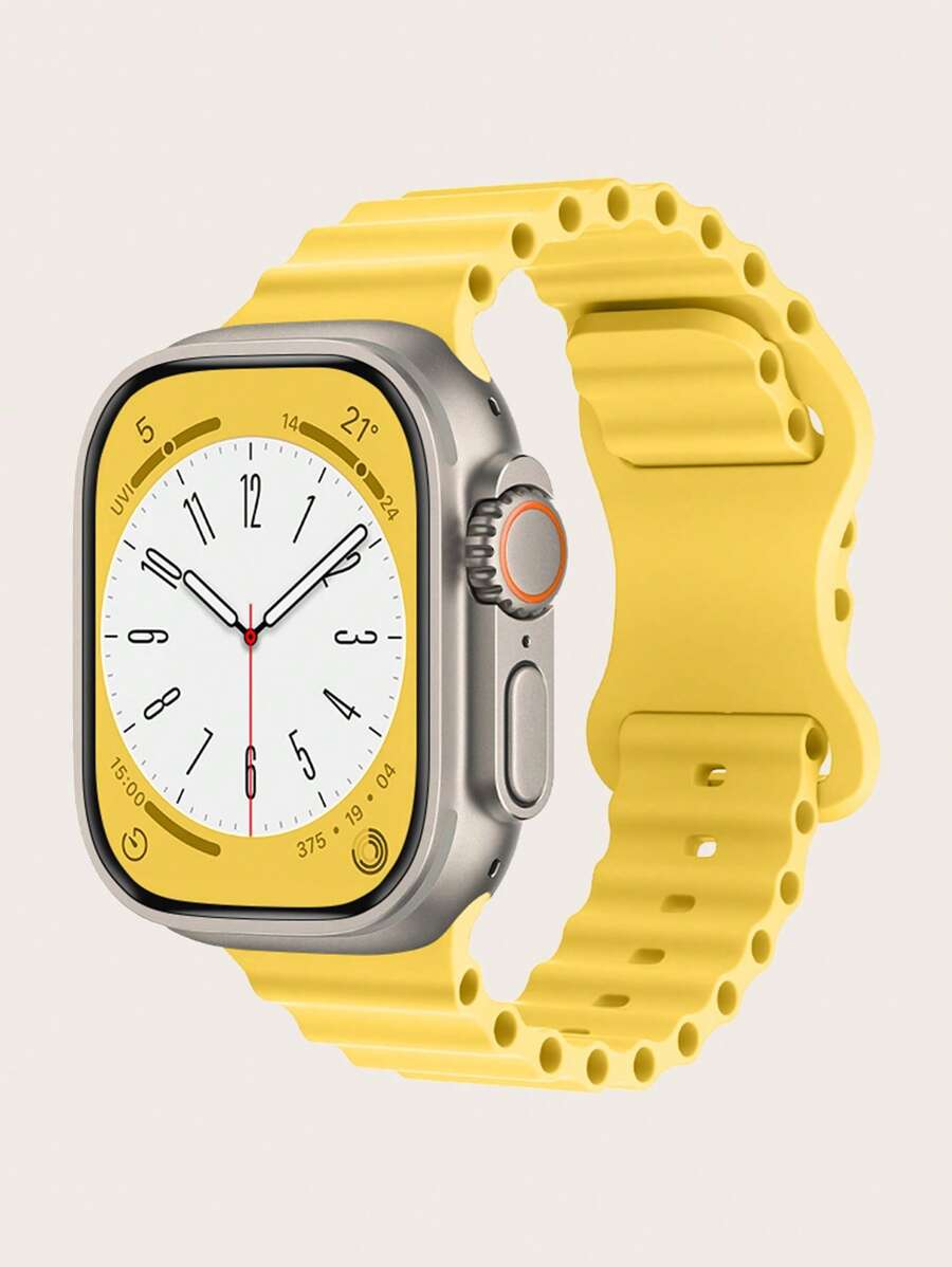 1pc Plain Silicone Watchband Compatible With Apple Watch Band 38cm/40mm/41mm/42mm/44mm/45mm/49mm, Compatible With Apple Watch Strap Ultra/SE/9/8/7/6/5/4/3/2/1 - Yellow - View 1