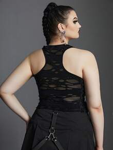 Plus Ripped Drawstring Side Crop Tank Top - Black - View 2