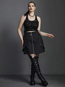 Plus Ripped Drawstring Side Crop Tank Top - Black - View 5
