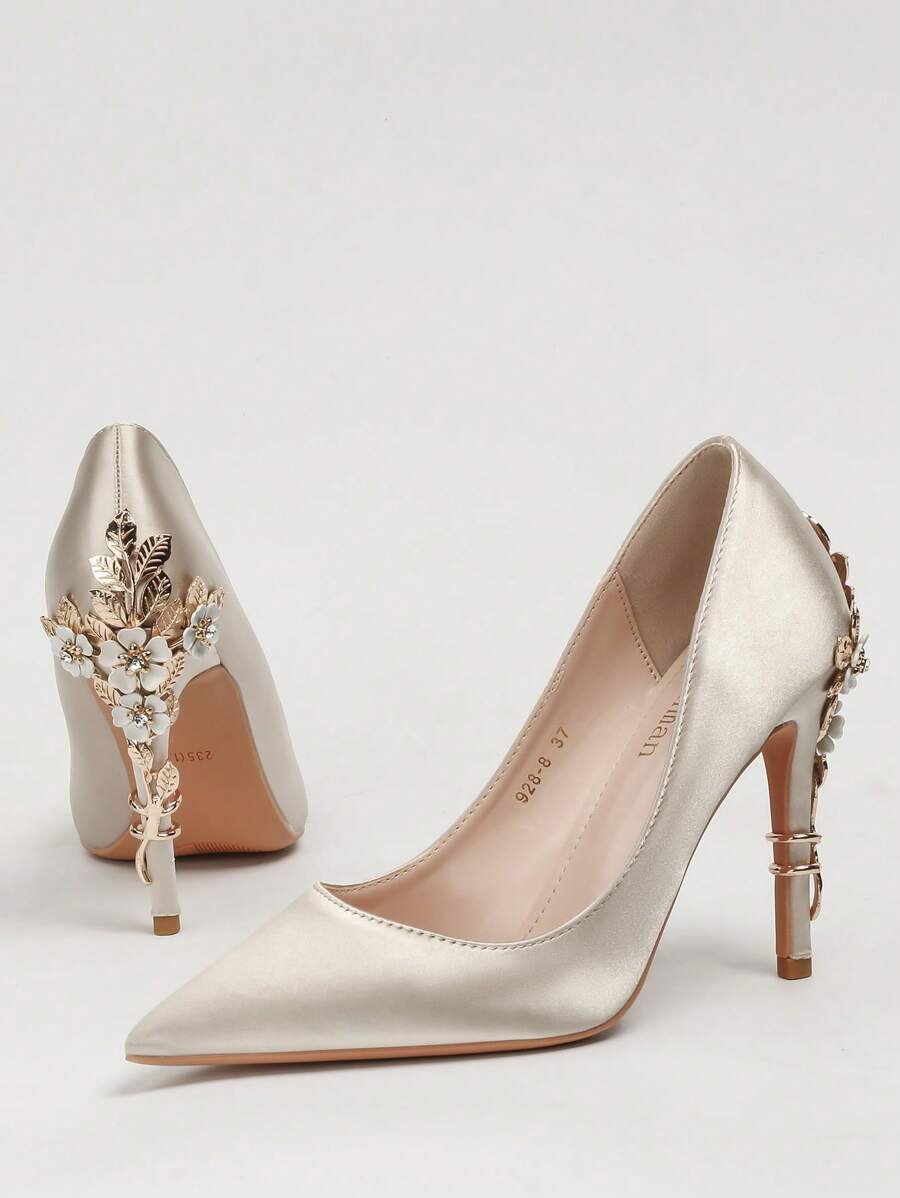 Mujer Tacones de color metálico con diseño de diamante de imitación de punta corte licra atractivo dorado - Dorado - Ver 1