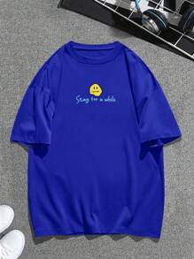 Manfinity EMRG 男士標語和卡通圖案落肩T恤 - 藏蓝色 - 查看 3