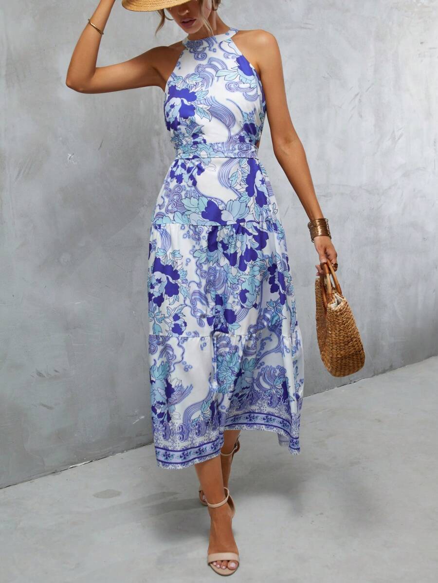 GENKIRA 印花繞頸連衣裙 - 彩色 - 查看 1