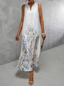 Aveloria Floral Print Notched Neckline Dress - Multicolor - View 5