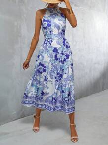 GENKIRA 印花繞頸連衣裙 - 彩色 - 查看 4