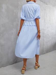 SHEIN Clasi 條紋印花腰帶襯衫連衣裙