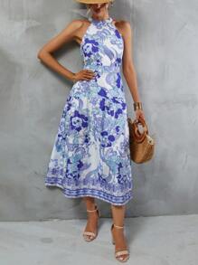 GENKIRA 印花繞頸連衣裙 - 彩色 - 查看 5