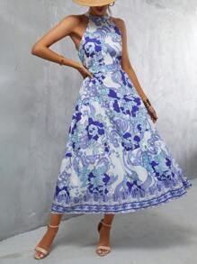 GENKIRA 印花繞頸連衣裙 - 彩色 - 查看 6