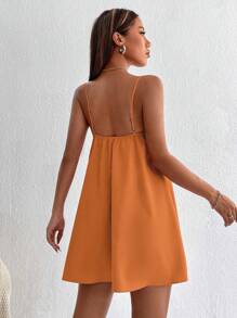 SHEIN PETITE Váy hai dây trơn - trái cam - Xem 2