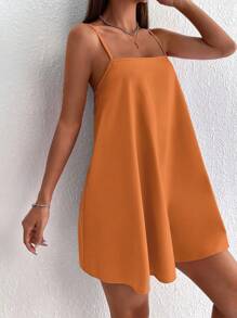 SHEIN PETITE Váy hai dây trơn - trái cam - Xem 3