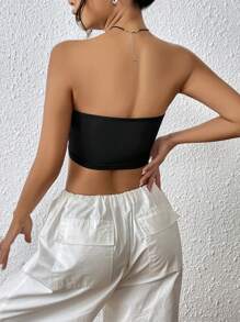 SHEIN EZwear Áo nữ màu trơn Gợi cảm - màu đen - Xem 2