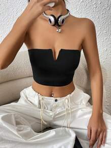 SHEIN EZwear Áo nữ màu trơn Gợi cảm - màu đen - Xem 1