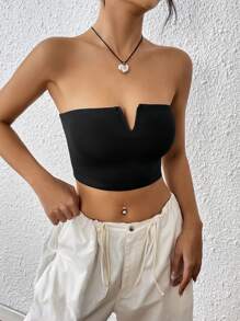 SHEIN EZwear Áo nữ màu trơn Gợi cảm - màu đen - Xem 4