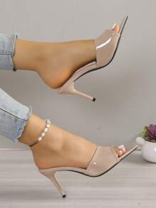 Women Minimalist Mule Sandals, Stiletto Heeled Elegant Sandals Apricot