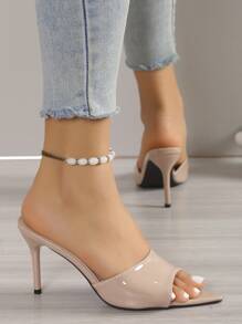 Women Minimalist Mule Sandals, Stiletto Heeled Elegant Sandals Apricot