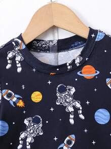 SHEIN Explorewe Đứa bé trai In Phi hành gia Áo thun & Đồ họa Chữ cái Quần short - màu đen - Xem 3