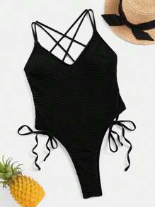 SHEIN Swim Badeanzug mit Kreuzgurt, rückenfrei seitlichem Band,
