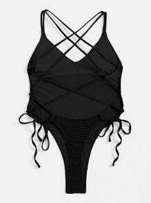 SHEIN Swim Badeanzug mit Kreuzgurt, rückenfrei seitlichem Band,