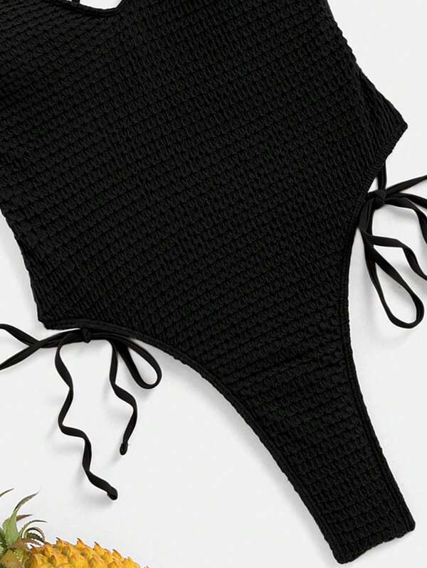 SHEIN Swim BAE Criss Cross Backless Tie Side One Piece Swimsuit SHEIN USA