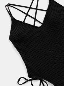 SHEIN Swim Badeanzug mit Kreuzgurt, rückenfrei seitlichem Band,