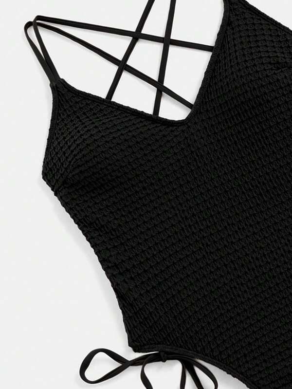 SHEIN Swim BAE Criss Cross Backless Tie Side One Piece Swimsuit SHEIN USA