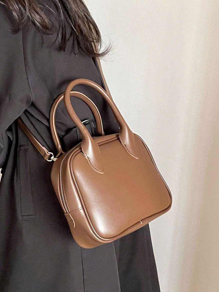 1 pieza Bolso cuadrado pequeño de unicolor de moda de PU - Café integral - View 1