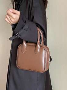 1 pieza Bolso cuadrado pequeño de unicolor de moda de PU - Café integral - View 2