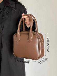 1 pieza Bolso cuadrado pequeño de unicolor de moda de PU - Café integral - View 3