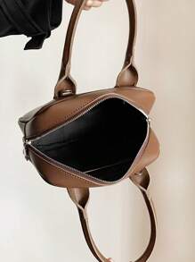 1 pieza Bolso cuadrado pequeño de unicolor de moda de PU - Café integral - View 4