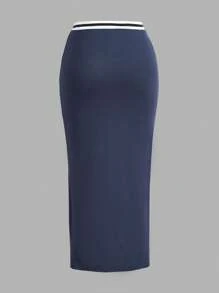 SHEIN ICON Váy nữ Lá thư Giải trí - Màu xanh hải quân - Xem 2