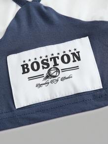 SHEIN ICON 字母貼布撞色滾邊上衣帶臂套和開衩短裙 - 白色 - 查看 7