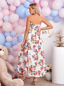 SHEIN 孕婦印花高衩抹胸連衣裙 - 彩色 - 查看 2