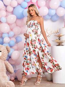 SHEIN 孕婦印花高衩抹胸連衣裙 - 彩色 - 查看 4