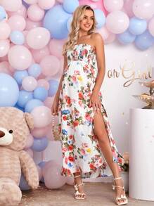 SHEIN 孕婦印花高衩抹胸連衣裙 - 彩色 - 查看 6