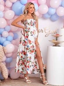 SHEIN 孕婦印花高衩抹胸連衣裙 - 彩色 - 查看 7