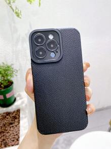 1 pieza Funda Suave Negra de Teléfono de PU, a prueba de golpes, resistente al sudor, anticicatrices, antihuellas, a prueba de rasguños, no se desvanece, compatible con iPhone - Negro - Ver 2