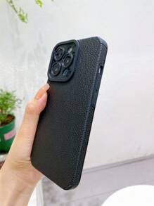 1 pieza Funda Suave Negra de Teléfono de PU, a prueba de golpes, resistente al sudor, anticicatrices, antihuellas, a prueba de rasguños, no se desvanece, compatible con iPhone - Negro - Ver 7