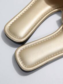 Dép đế bằng kim loại trang trí bằng kim loại cho nữ, Dép trượt thủy tinh quyến rũ - Vàng - Xem 7