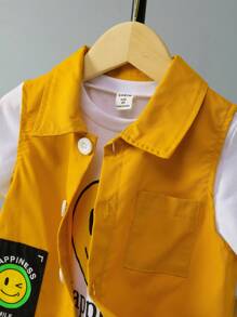 SHEIN 男孩字母圖案背心夾克+短褲+t恤 - 彩色 - 查看 3